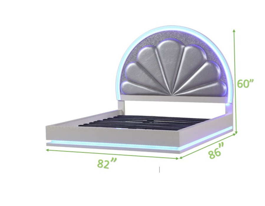 GFD Home - Perla King 5 Pc Vanity LED Bedroom Set Made with Wood in Milky White - GreatFurnitureDeal