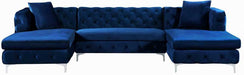 Meridian Furniture - Gail Velvet 3 Piece Sectional in Navy - 664Navy-Sectional - GreatFurnitureDeal