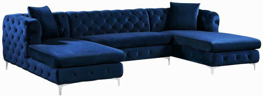 Meridian Furniture - Gail Velvet 3 Piece Sectional in Navy - 664Navy-Sectional - GreatFurnitureDeal