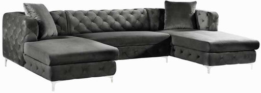 Meridian Furniture - Gail Velvet 3 Piece Sectional in Grey - 664Grey-Sectional - GreatFurnitureDeal