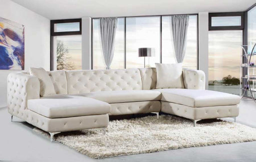 Meridian Furniture - Gail Velvet 3 Piece Sectional in Cream - 664Cream-Sectional - GreatFurnitureDeal