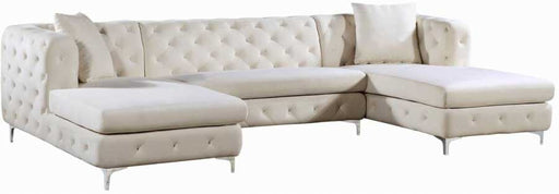 Meridian Furniture - Gail Velvet 3 Piece Sectional in Cream - 664Cream-Sectional - GreatFurnitureDeal