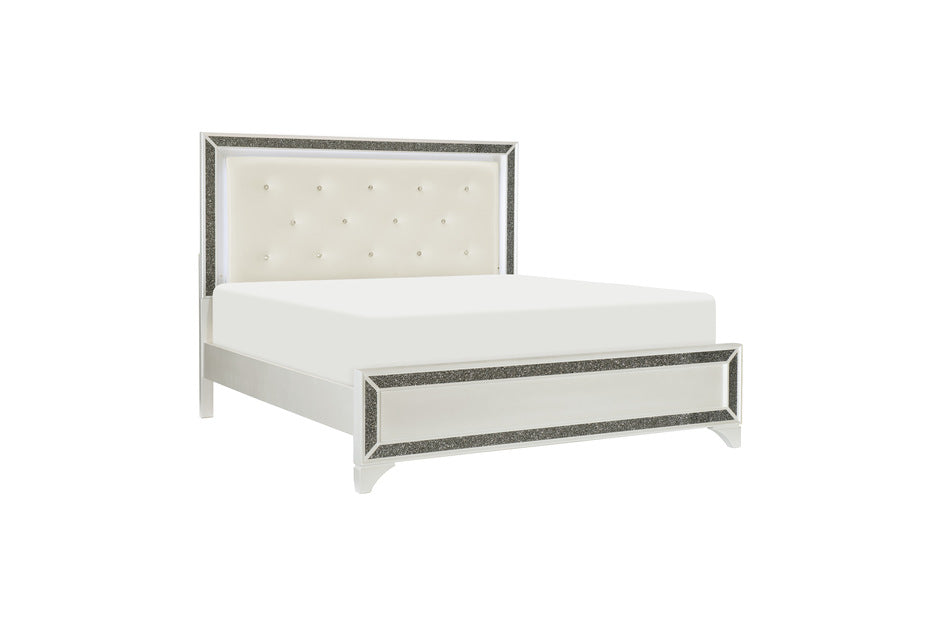 Homelegance - Salon Eastern King Bed in Pearl White Metallic - 1572WK-1EK