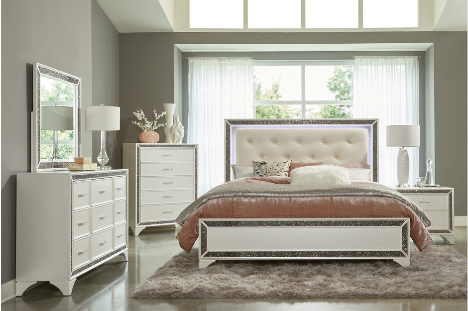 Homelegance - Salon California King Bed in Pearl White Metallic - 1572WK-1CK