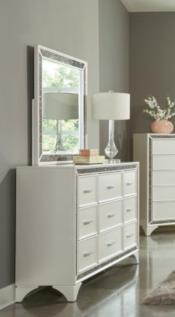 Homelegance - Salon Dresser and Mirror in Pearl White Metallic - 1572W-DM - GreatFurnitureDeal