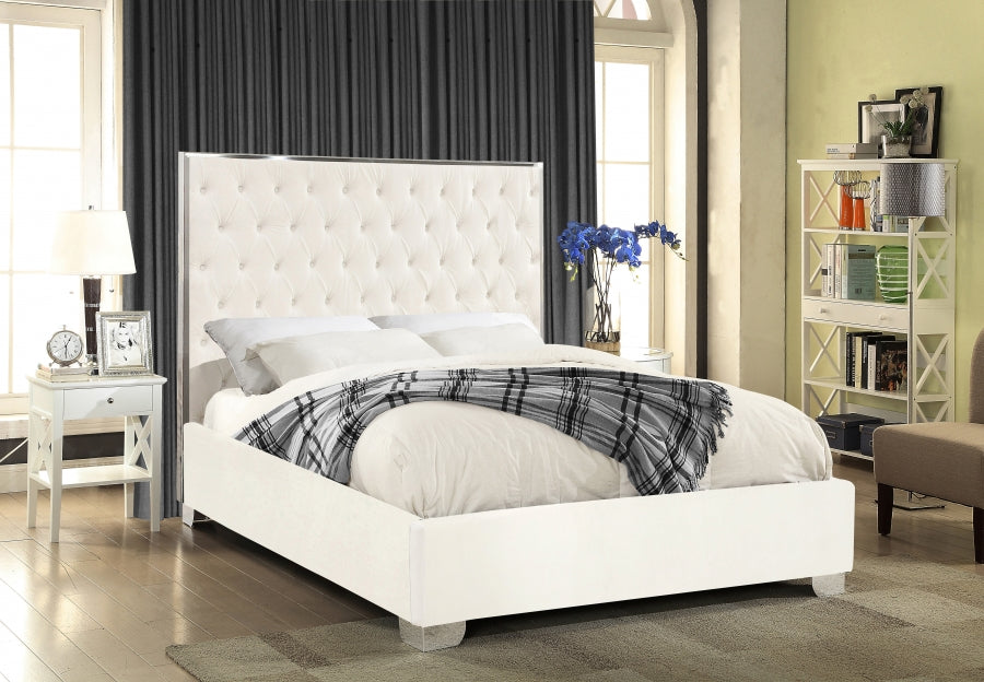 Meridian Furniture - Lexi Velvet Queen Bed in White - LexiWhite-Q - GreatFurnitureDeal