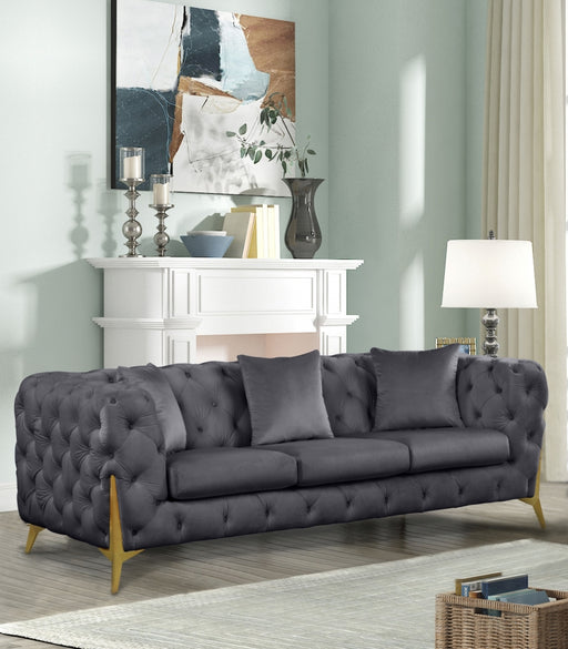Meridian Furniture - Kingdom Velvet Sofa in Grey - 695Grey-S - GreatFurnitureDeal