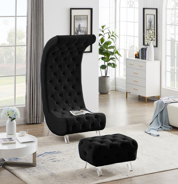 Meridian Furniture - Crescent Velvet Ottoman in Black - 568Black-Ott - GreatFurnitureDeal