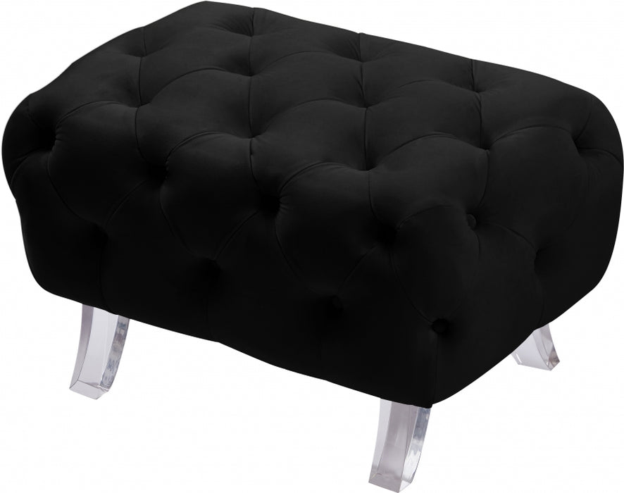 Meridian Furniture - Crescent Velvet Ottoman in Black - 568Black-Ott - GreatFurnitureDeal