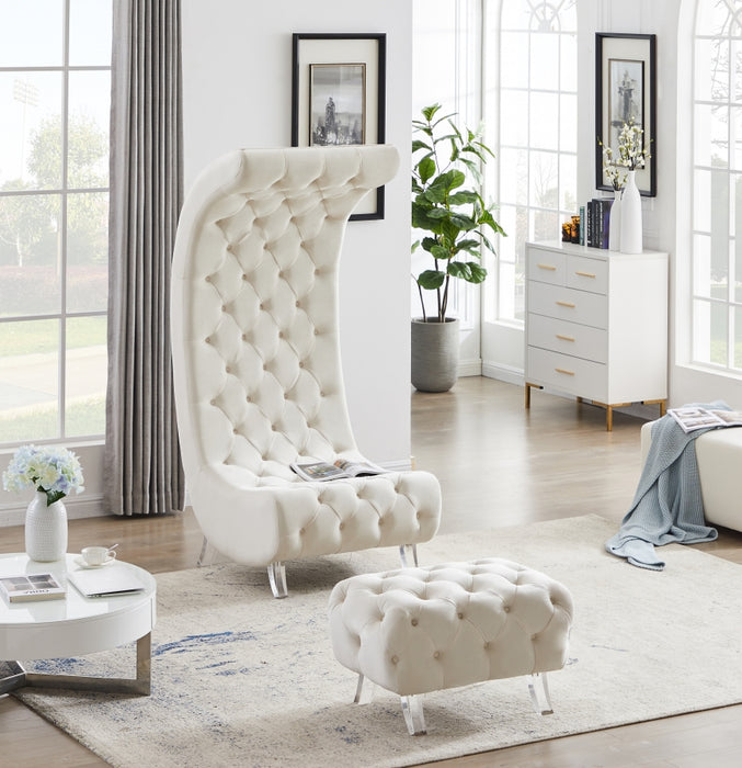 Meridian Furniture - Crescent Velvet Ottoman in Cream - 568Cream-Ott - GreatFurnitureDeal