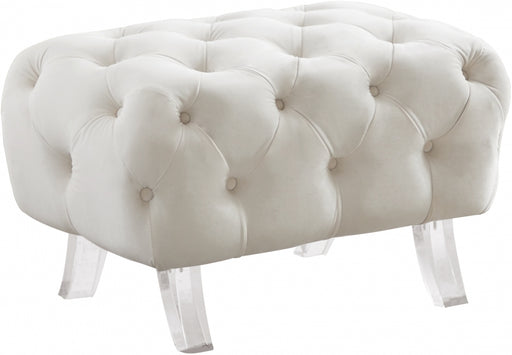 Meridian Furniture - Crescent Velvet Ottoman in Cream - 568Cream-Ott - GreatFurnitureDeal