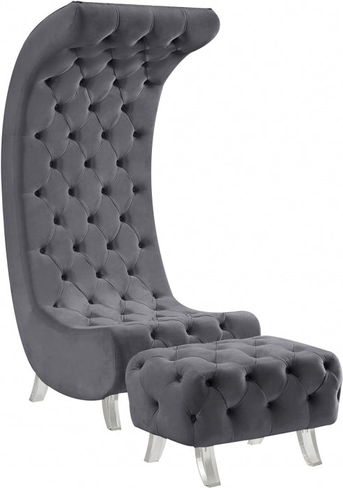 Meridian Furniture - Crescent Velvet Chair in Grey - 568Grey-C - GreatFurnitureDeal
