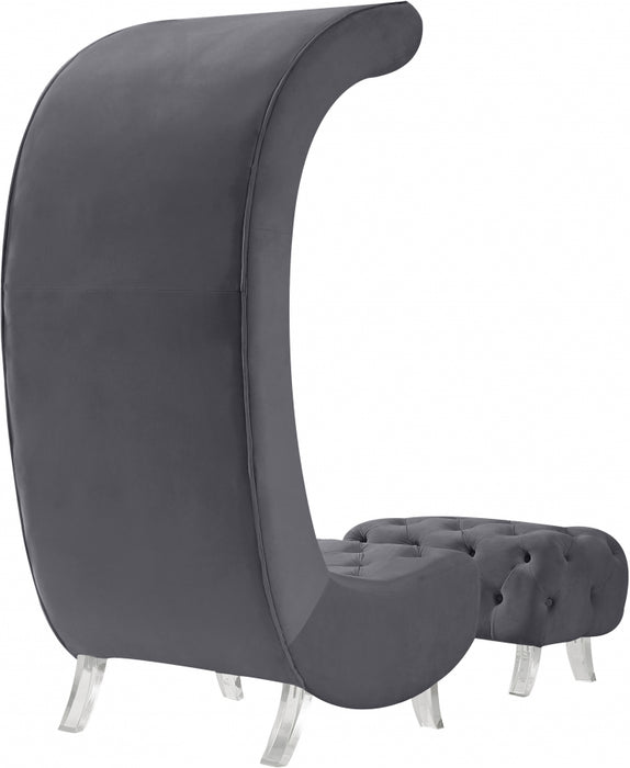 Meridian Furniture - Crescent Velvet Chair in Grey - 568Grey-C - GreatFurnitureDeal