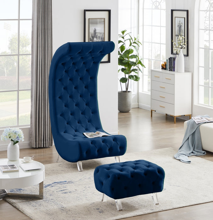 Meridian Furniture - Crescent Velvet Chair in Navy - 568Navy-C - GreatFurnitureDeal