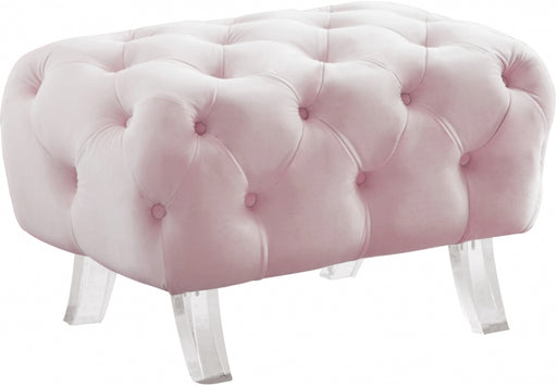Meridian Furniture - Crescent Velvet Ottoman in Pink - 568Pink-Ott - GreatFurnitureDeal