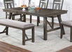 GFD Home - Rich Dark Brown Finish Dining Room Furniture 6pc Dining Set Table w Leaf And 4x Side Chairs 1x Bench Gray Fabric Cushion Seat Wooden Table Top - GreatFurnitureDeal