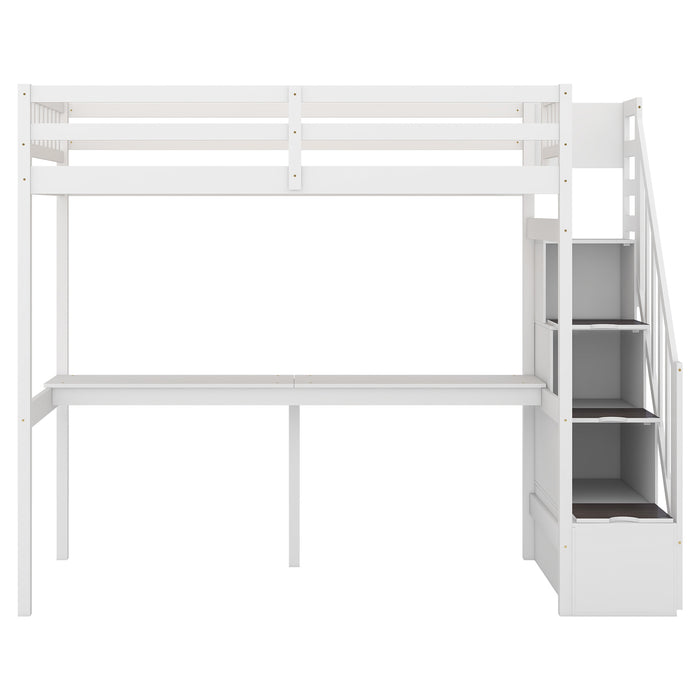 GFD Home - Twin Size Loft Bed with Storage Staircase and Built-in Desk, White (Old SKU:GX000903AAK) - GreatFurnitureDeal