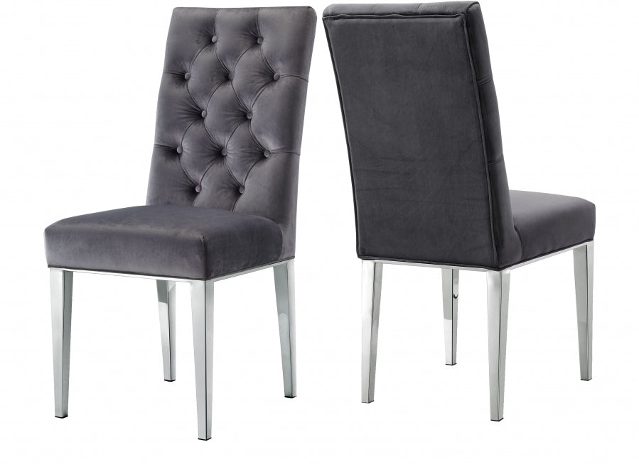 Meridian Furniture - Juno Velvet Dining Chair in Grey (Set of 2) - 732Grey-C - GreatFurnitureDeal
