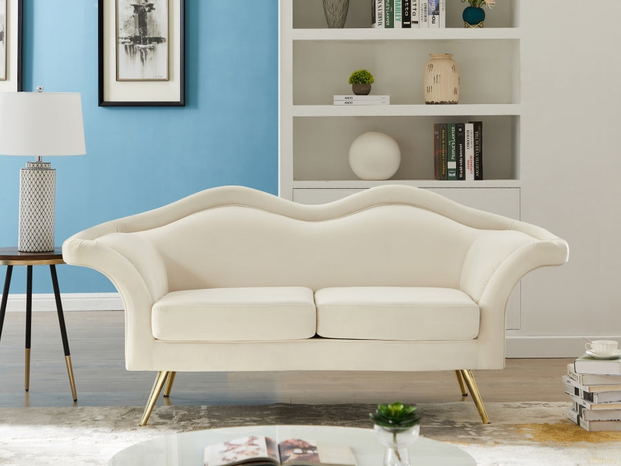 Meridian Furniture - Lips Velvet Loveseat in Cream- 607Cream-L - GreatFurnitureDeal