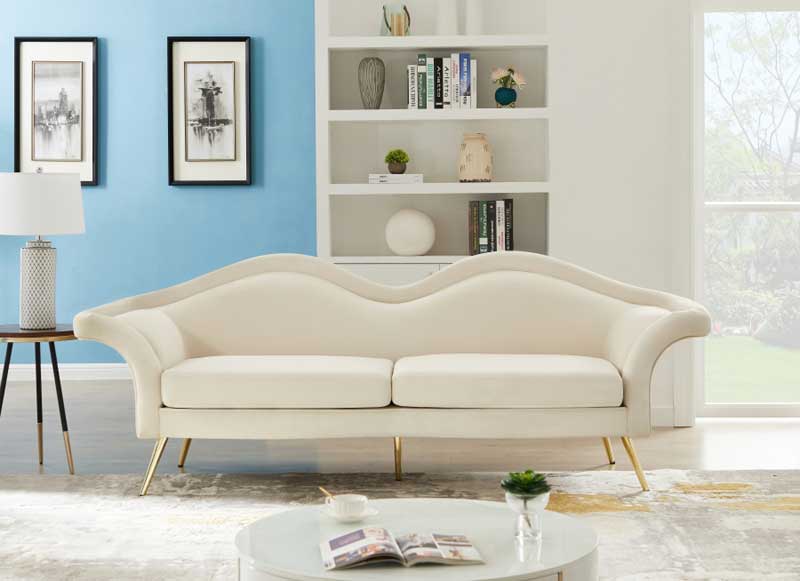 Meridian Furniture - Lips Velvet Sofa in Cream - 607Cream-S - GreatFurnitureDeal