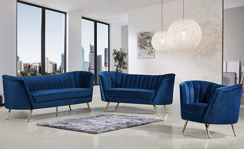 Meridian Furniture - Margo Velvet Loveseat in Navy - 622Navy-L - GreatFurnitureDeal