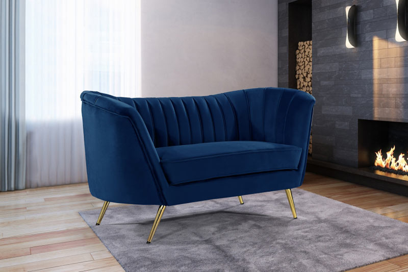 Meridian Furniture - Margo Velvet Loveseat in Navy - 622Navy-L - GreatFurnitureDeal