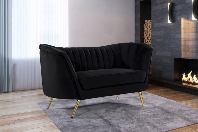 Meridian Furniture - Margo Velvet Loveseat in Black - 622Black-L - GreatFurnitureDeal