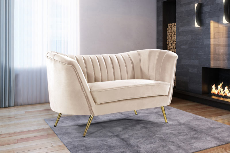 Meridian Furniture - Margo Velvet Loveseat in Cream - 622Cream-L - GreatFurnitureDeal