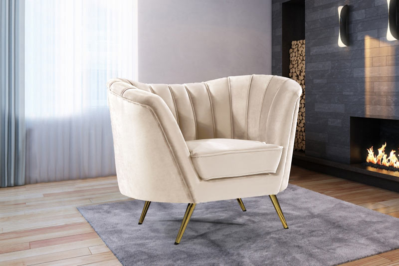 Meridian Furniture - Margo Velvet Chair in Cream - 622Cream-C - GreatFurnitureDeal