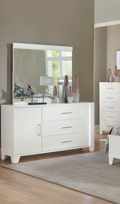 Homelegance - Kerren Dresser with Mirror in White High Gloss - 1678W-DM - GreatFurnitureDeal