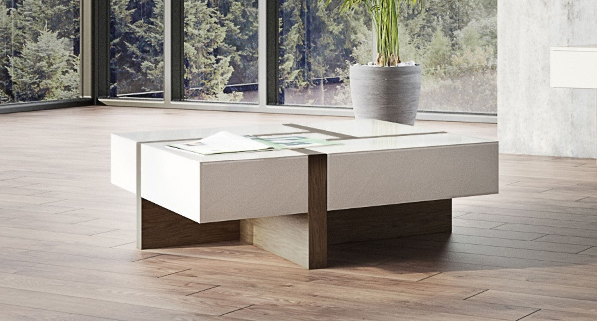 Vig Furniture - Modrest Makai Modern White & Walnut Square Coffee Table - VGBBLE624E-WHTWAL
