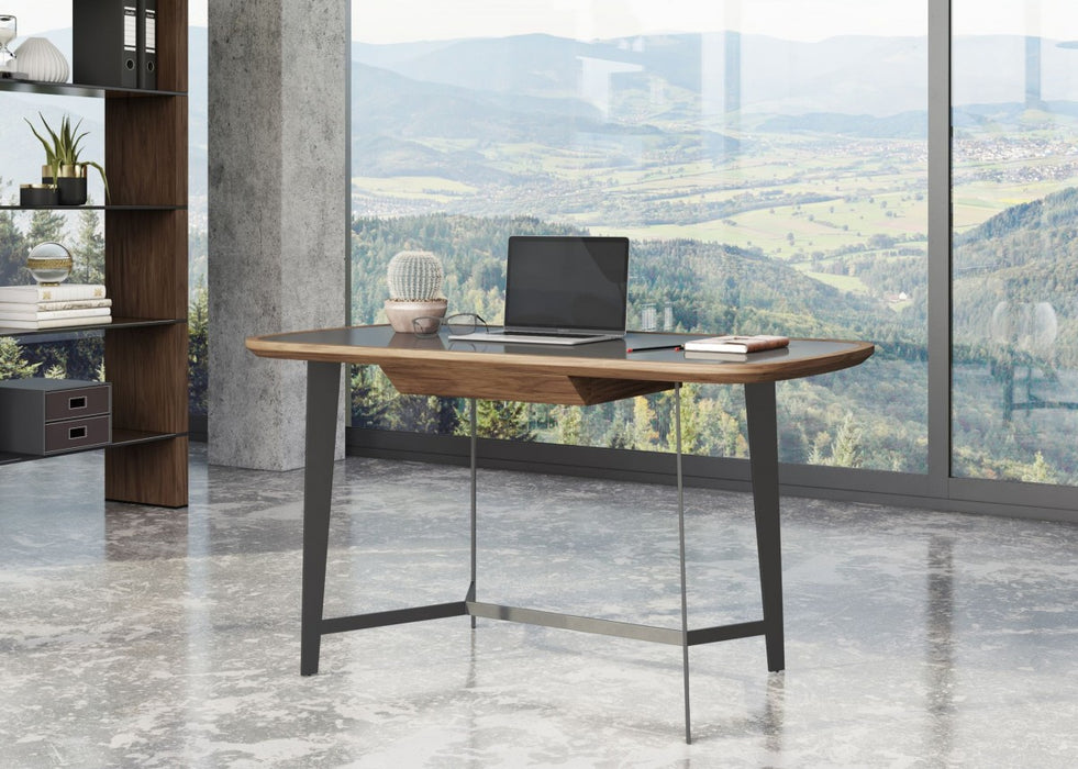 VIG Furniture - Modrest Girard - Modern Walnut & Black Glass Desk - VGBBMQ2002DK-2