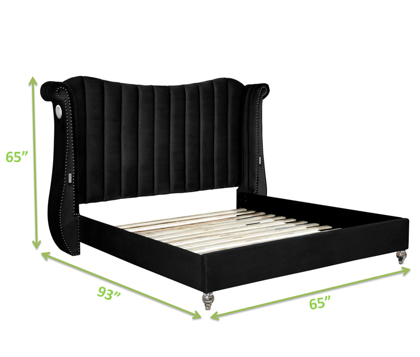 GFD Home - Tulip Queen Upholstery Bed made with Wood in Black - GreatFurnitureDeal