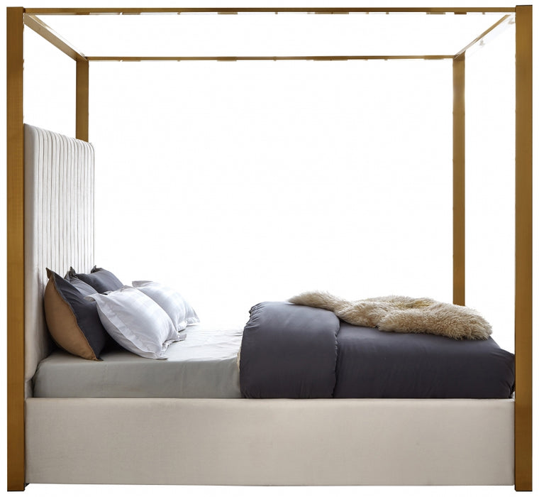 Meridian Furniture - Jones Velvet King Bed in Cream - JonesCream-K