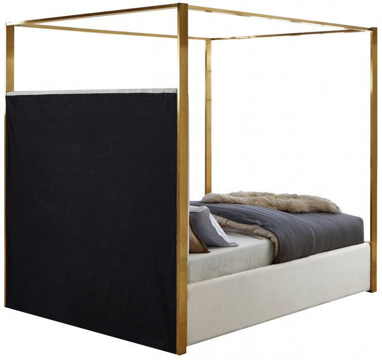 Meridian Furniture - Jones Velvet Queen Bed in Cream - JonesCream-Q - GreatFurnitureDeal