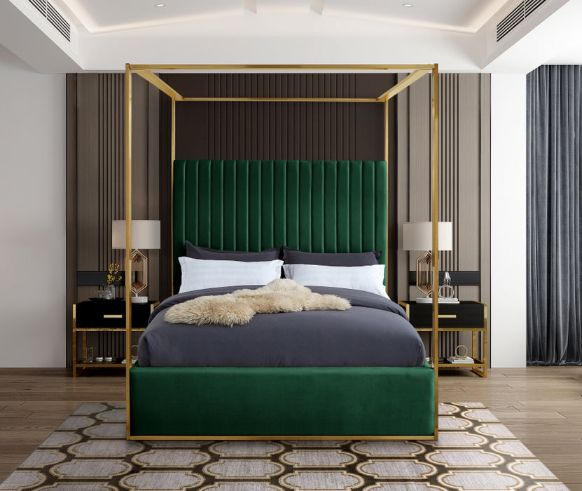 Meridian Furniture - Jones Velvet Queen Bed in Green - JonesGreen-Q