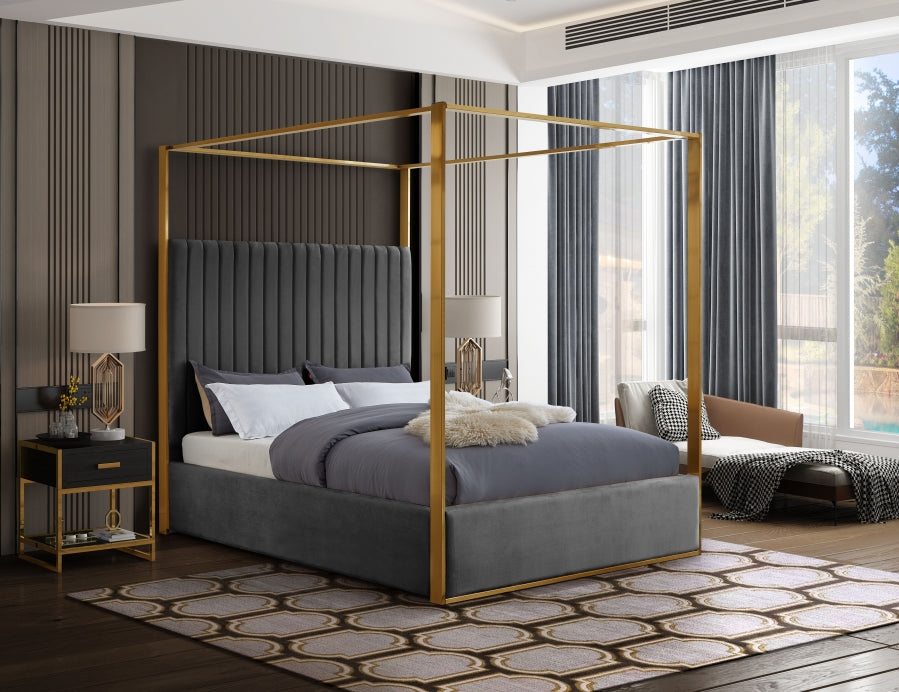 Meridian Furniture - Jones Velvet King Bed in Grey - JonesGrey-K - GreatFurnitureDeal