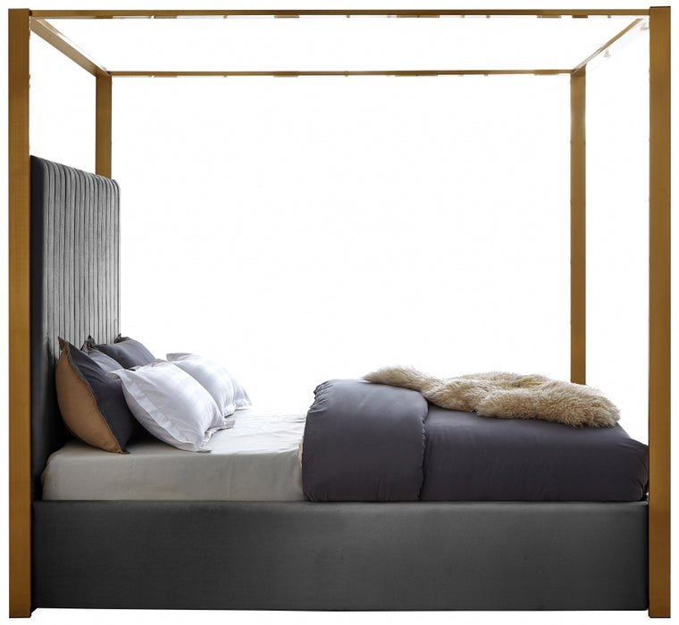 Meridian Furniture - Jones Velvet King Bed in Grey - JonesGrey-K