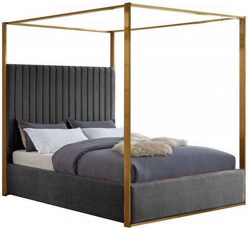 Meridian Furniture - Jones Velvet Queen Bed in Grey - JonesGrey-Q - GreatFurnitureDeal