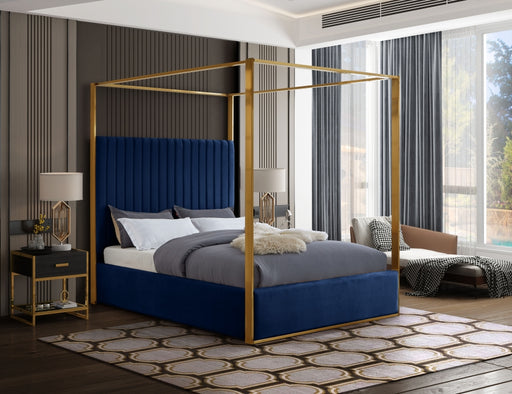 Meridian Furniture - Jones Velvet King Bed in Navy - JonesNavy-K - GreatFurnitureDeal