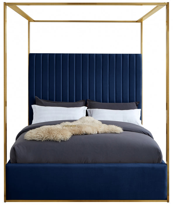Meridian Furniture - Jones Velvet Queen Bed in Navy - JonesNavy-Q - GreatFurnitureDeal