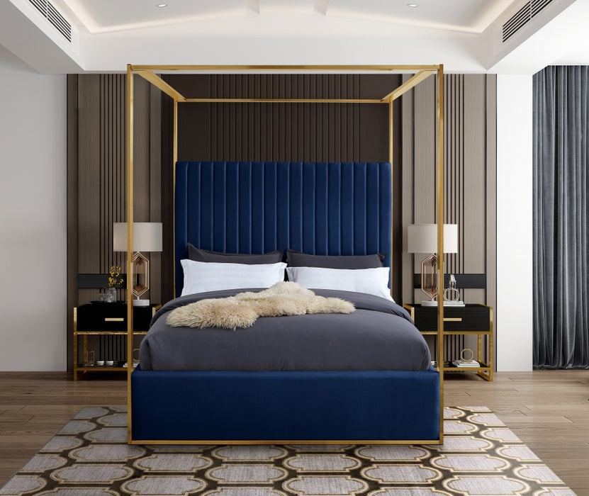 Meridian Furniture - Jones Velvet Queen Bed in Navy - JonesNavy-Q - GreatFurnitureDeal