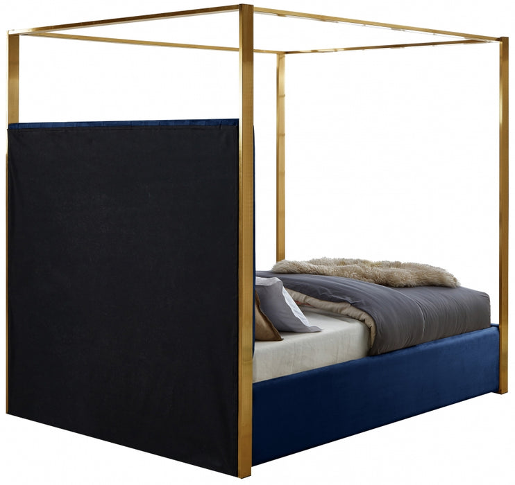 Meridian Furniture - Jones Velvet King Bed in Navy - JonesNavy-K