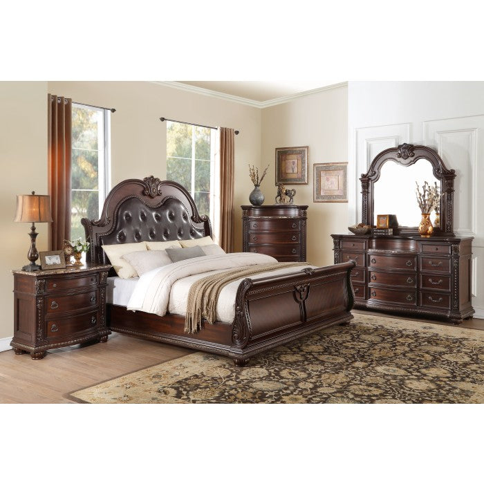 Homelegance - Cavalier Dark Cherry 4 Piece California King Sleigh Bedroom Set - 1757K-1CK-4 - GreatFurnitureDeal