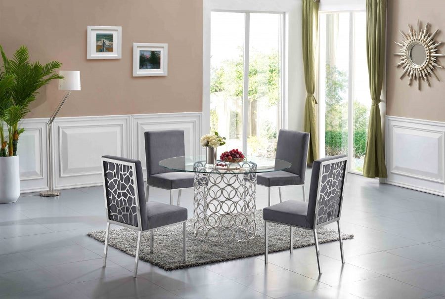 Meridian Furniture - Opal Velvet Dining Chair in Grey (Set Of 2) - 736Grey-C - GreatFurnitureDeal