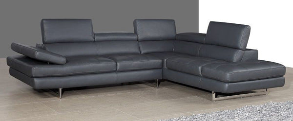 J&M Furniture - A761 Slate Grey Italian Leather RAF Sectional - 178552-RHFC
