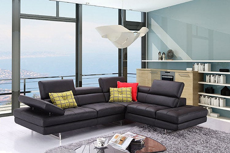 J&M Furniture - A761 Slate Black Italian Leather RAF Sectional - 1785521-RHFC - GreatFurnitureDeal