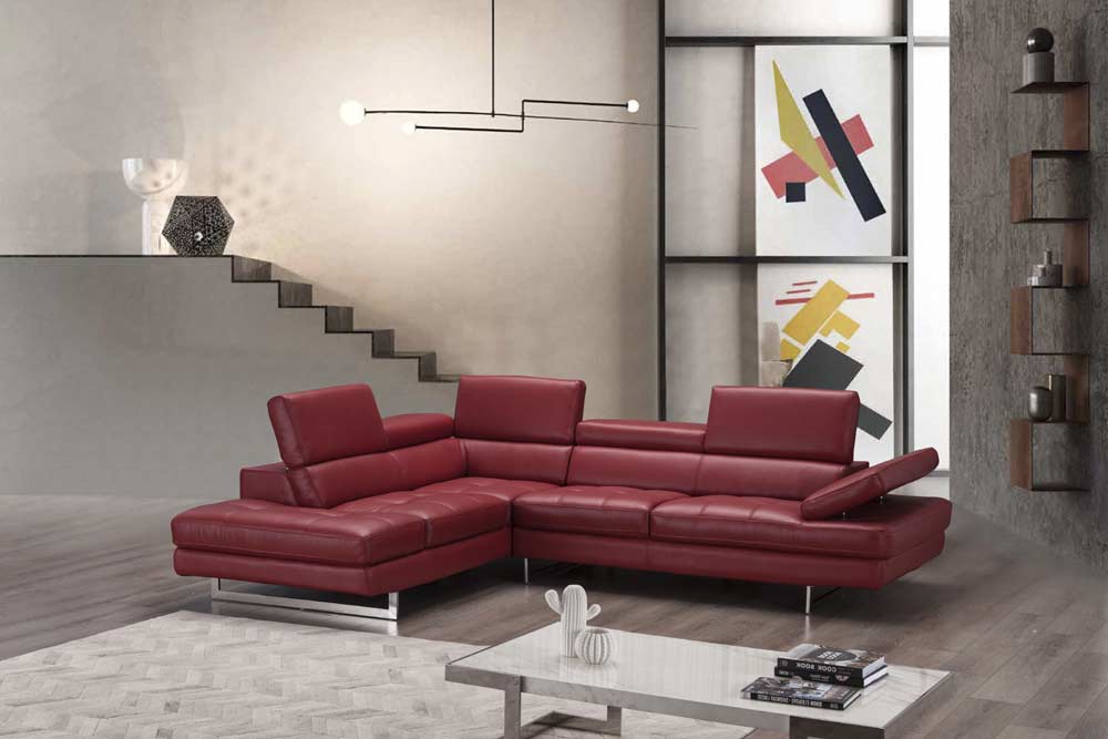 J&M Furniture - A761 Italian Leather Sectional Red In Left hand Facing - 178554-LHFC - GreatFurnitureDeal