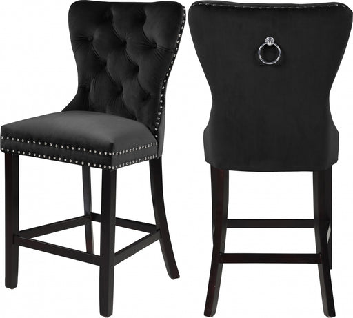 Meridian Furniture - Nikki Velvet Counter Stool in Black (Set of 2) - 741Black-C - GreatFurnitureDeal