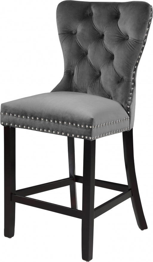 Meridian Furniture - Nikki Velvet Counter Stool in Grey (Set of 2) - 741Grey-C - GreatFurnitureDeal